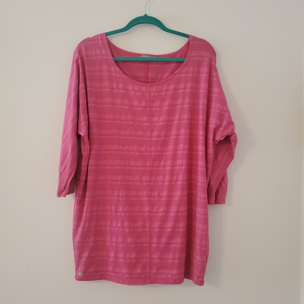 Athleta Pink 3/4 Sleeve Striped Top Size XL